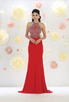 Mesmerizing Embellished High Neck Fit And Flare Gown