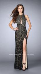 La Femme - Adorned Sleeveless Jewel Neck Laced Gown 23767
