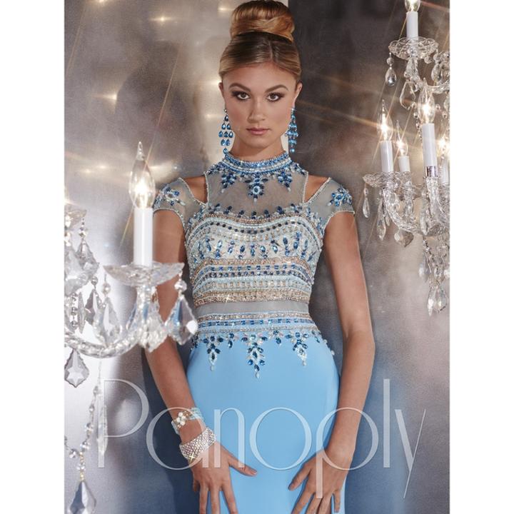 Panoply - Striking Beaded Choker Neck Two-piece Matte Jersey Gown 14747
