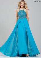 Jovani - Ornate Halter Chiffon A-line Gown With Skirt Overlay 24377