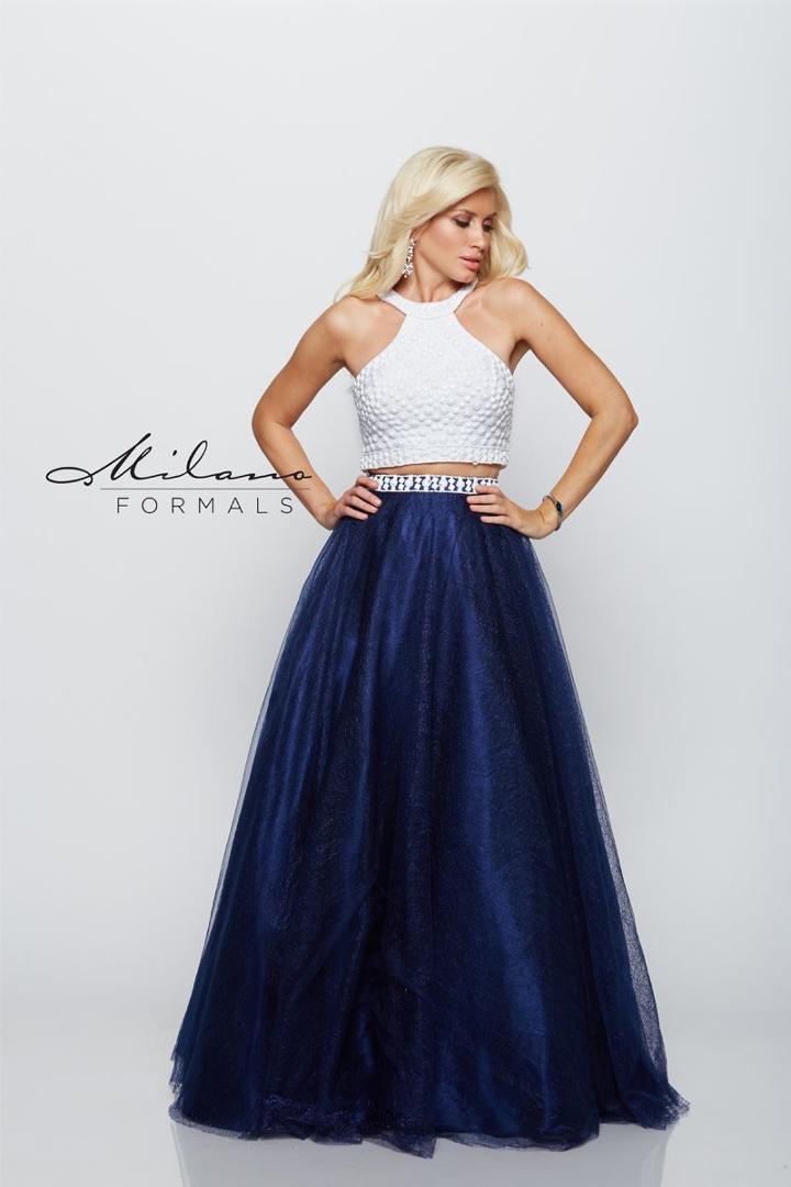 Milano Formals - Two-piece Textured Crop Top Evening Gown E2095