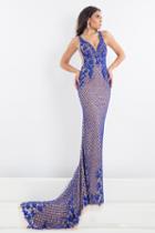 Rachel Allan Prima Donna - 5010 Plunging V-back Beaded Evening Gown