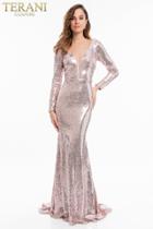 Terani Couture - 1822e7322 Sequined Illusion Bateau Trumpet Dress