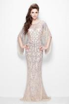 Primavera Couture - Luxurious Sequined Long Sheath Gown With Flared Sleeves 9713