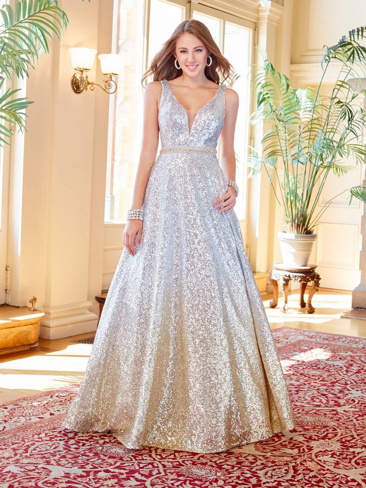 Clarisse - 3589 Sleeveless Sequined Deep V-neck Ballgown