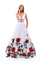Tarik Ediz - 50275 Deep V-neck Floral Print Ballgown