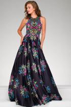 Jovani - Sleeveless Floral A Line Gown 49225