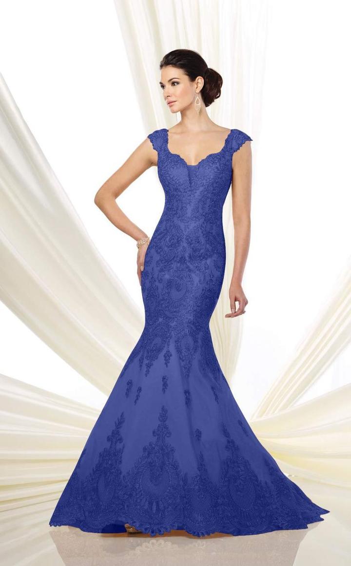 Ivonne D By Mon Cheri - Embroidered Cap Sleeves Trumpet Gown