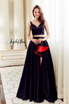 Angela And Alison - 72065 Two Piece Two Tone V-neck Satin A-line Dress