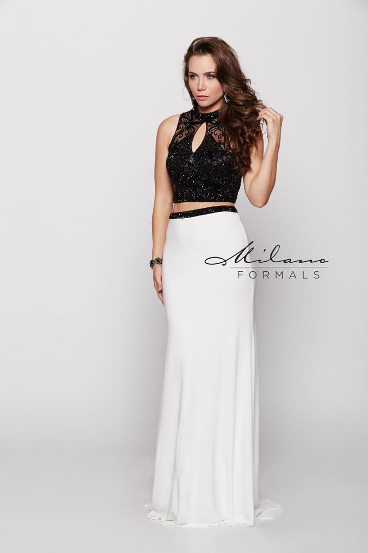 Milano Formals - Two-piece Lace Crop Top Evening Dress E2192