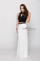 Milano Formals - Two-piece Lace Crop Top Evening Dress E2192