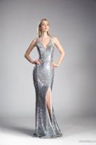 Cinderella Divine - Sequined Sheath Prom Dress With Crossed Open Back