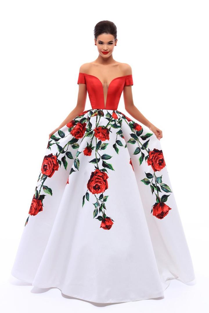 Tarik Ediz - 50276 Off-shoulder Floral Print Taffeta Ballgown