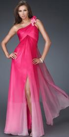 La Femme - Floral-accented Ruched Asymmetric A-line Dress 16545