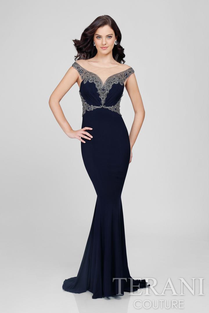 Terani Evening - Cap Sleeve Illusion Beaded Sweetheart Long Gown 1711m3381