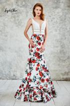 Angela And Alison - Floral Print V-neck Cutout Long Evening Gown 771030