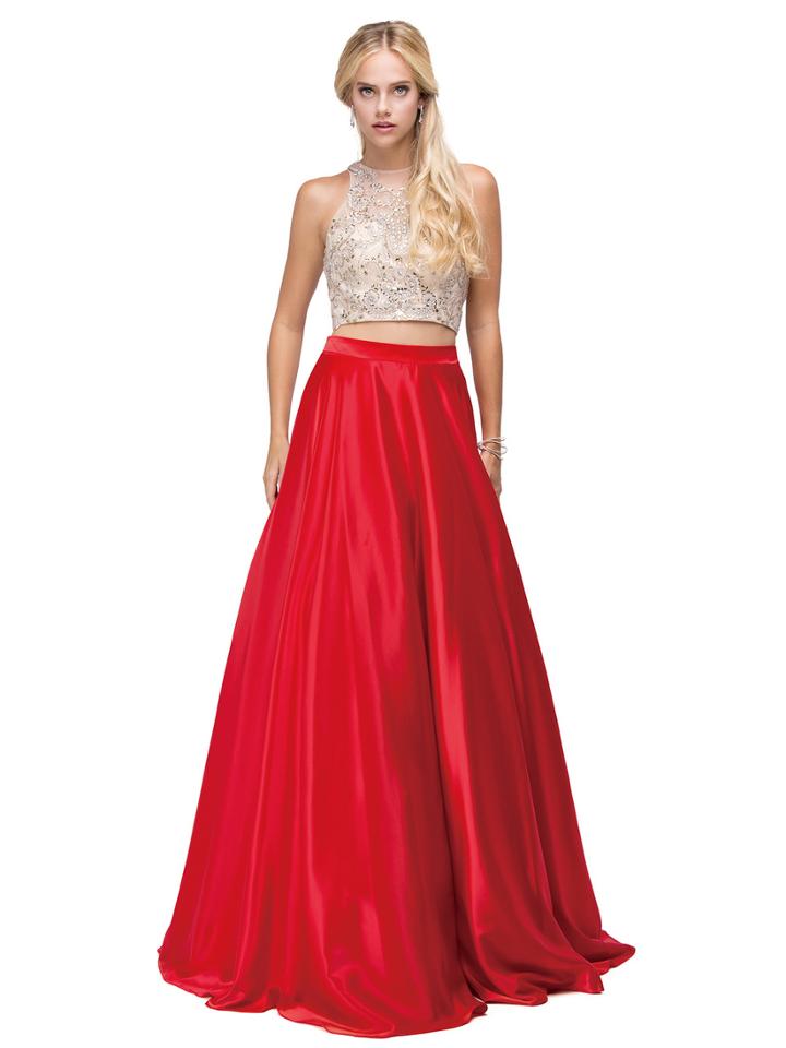 Two-piece Jewelled Bodice Satin A-line Prom Dress