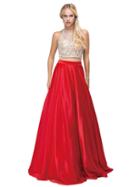 Two-piece Jewelled Bodice Satin A-line Prom Dress