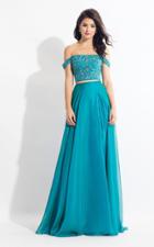 Rachel Allan - 6184 Beaded Off-shoulder Chiffon A-line Dress