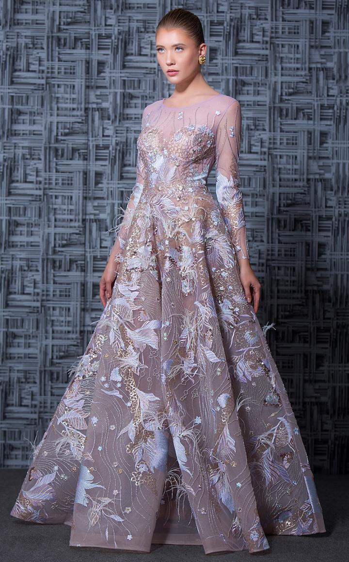 Mnm Couture - K3603 Long Sleeved Illusion A-line Gown