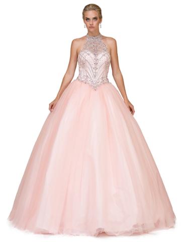 Dancing Queen - Jeweled Illusion Halter Ballgown