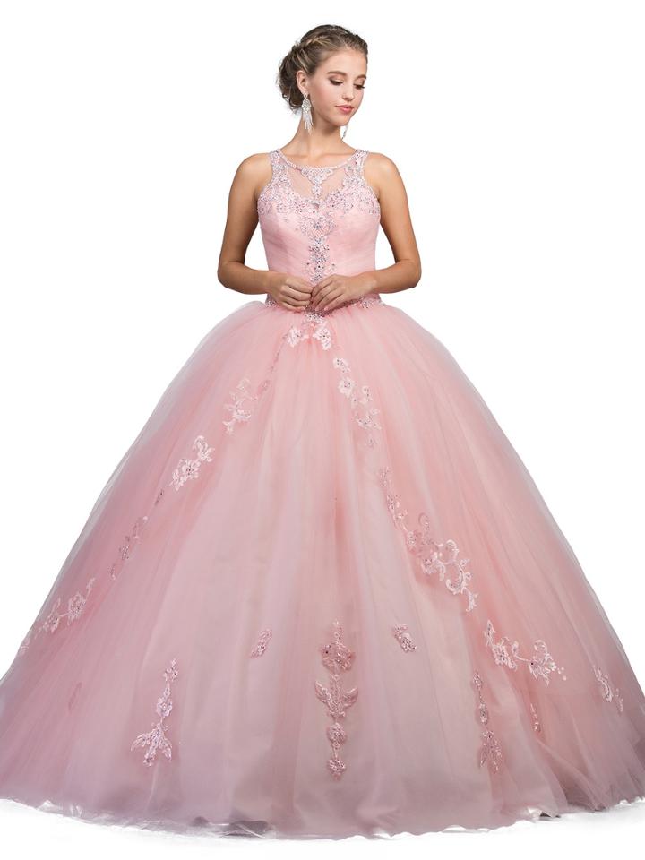 Dancing Queen - Beaded Lace Illusion Halter Ballgown