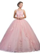 Dancing Queen - Beaded Lace Illusion Halter Ballgown