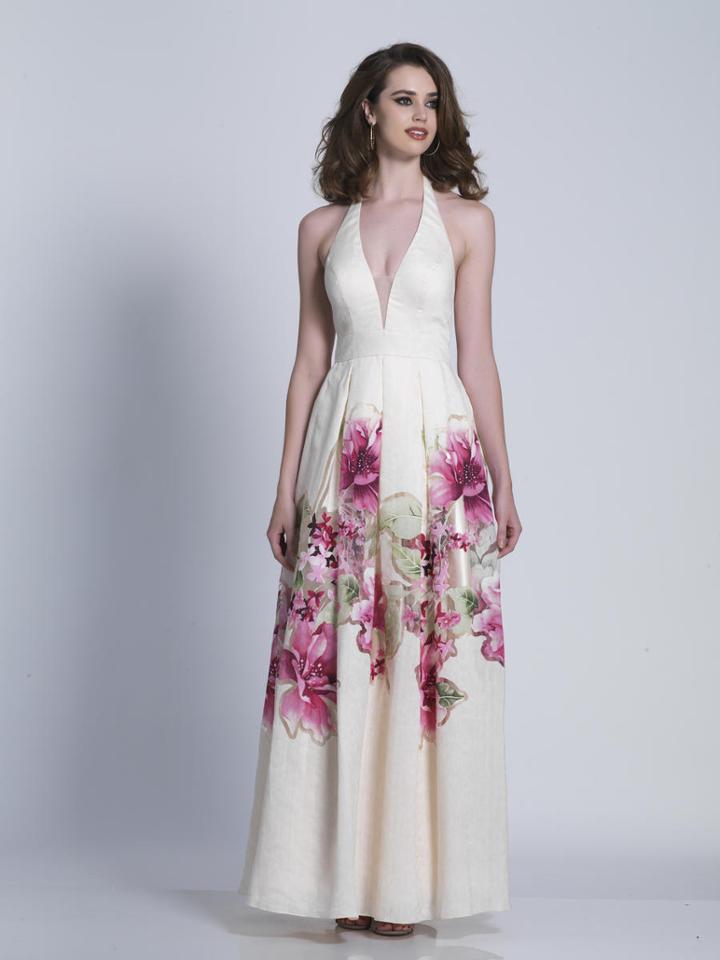 Dave & Johnny - 3302 Floral Print Halter A-line Dress