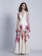 Dave & Johnny - 3302 Floral Print Halter A-line Dress