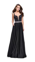 La Femme - 24821 Sleeveless Plunging Sweetheart Satin A-line Gown