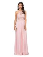 Dancing Queen - Embroidered Sheer Halter Chiffon Dress