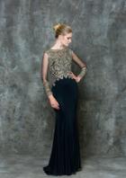 Glow By Colors - G726 Sheer Long Sleeve Embroidered Gown