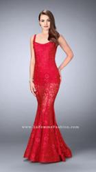 La Femme - Lace Square Mermaid Long Evening Gown With Keyhole Opening 24466