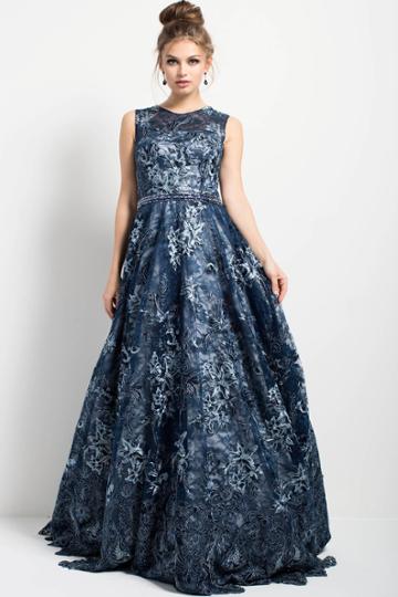 Jovani - Majestic Floral Applique A-line Gown 51596