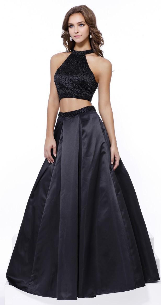 Nox Anabel - 8229 Two Piece Beaded Halter Evening Dress