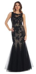 Sleeveless Lace Applique Embellished Mermaid Gown