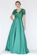 Jolene Collection - 18062 Short Sleeve Adorned Mikado Long Empire Gown