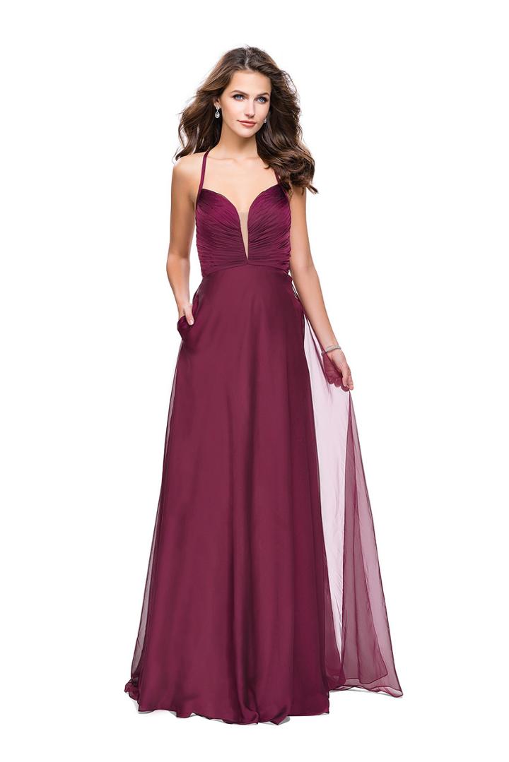 La Femme - 26190 Plunging V-neck Chiffon A-line Dress