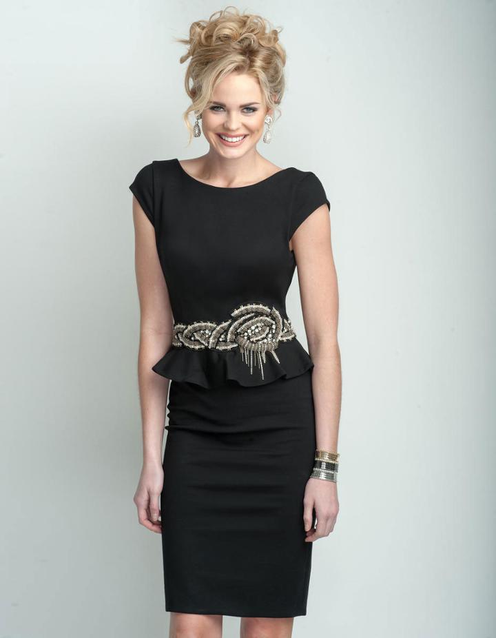 Terani Couture - Braid Motif Peplum Sheath Cocktail Dress C3678