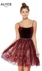 Alyce Paris - 4037 Velvet Bodice Gathered Lace A-line Dress
