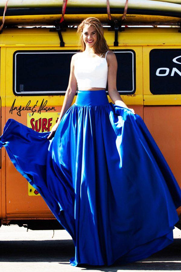 Angela And Alison - Lustrous Two Piece Long Pleated Evening Gown 771078
