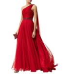 Jovani - Asymmetrical Long Gown With Jeweled Waist In Burgundy 46949