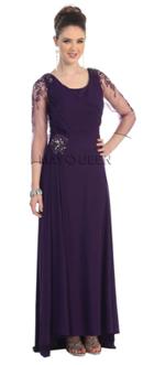 Quarter Length Pleated And Jeweled Bateau Neck A-line Dress