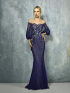 Beside Couture By Gemy - Bc1270 Lace Embroidered Sheer Off Shoulder Dress