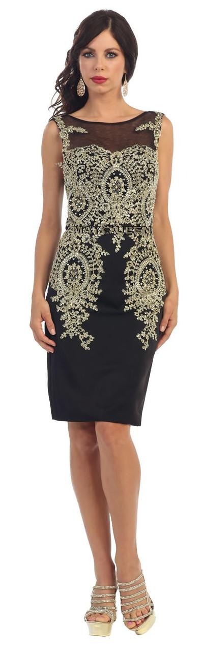 Bead And Lace Embellished Bateau Neck Short Dress