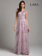 Lara Dresses - 29930 Cap Sleeve Floral Lace Sheer Long Gown
