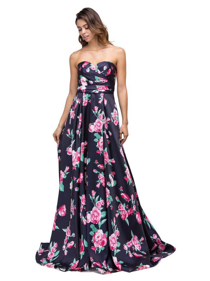 Dancing Queen - Ruched Strapless Sweetheart Floral Prom Dress 9771