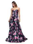 Dancing Queen - Ruched Strapless Sweetheart Floral Prom Dress 9771