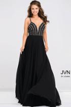 Jovani - Beaded Plunging Neck Bodice Chiffon Dress Jvn48495