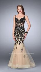 La Femme - Chic Corset Long Tulle Evening Gown With Lace Appliques 24240